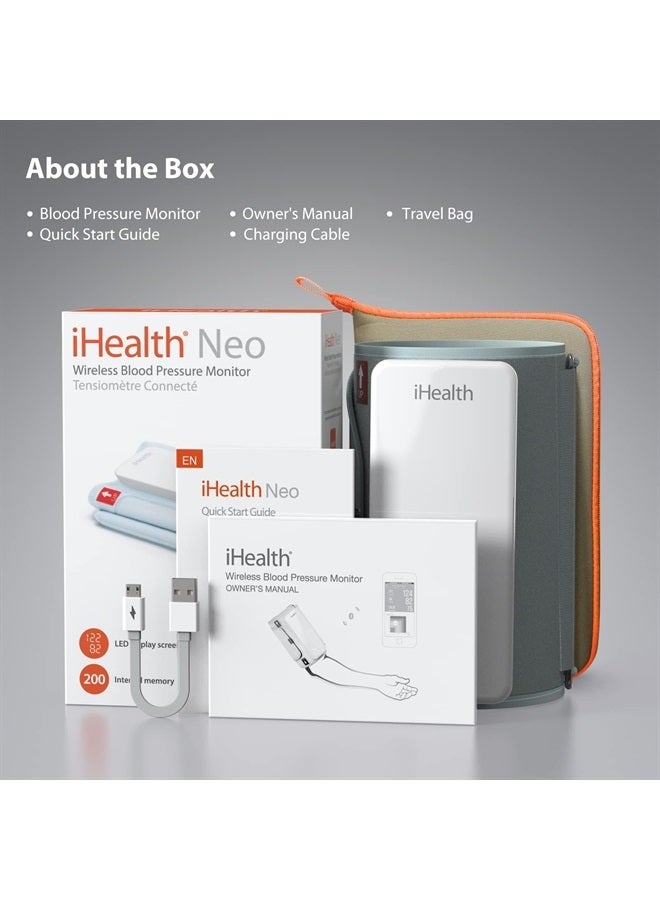 Neo Wireless Blood Pressure Monitor, Upper Arm Cuff, Bluetooth Blood Pressure Machine, Ultra-Thin & Portable, App-Enabled for iOS & Android