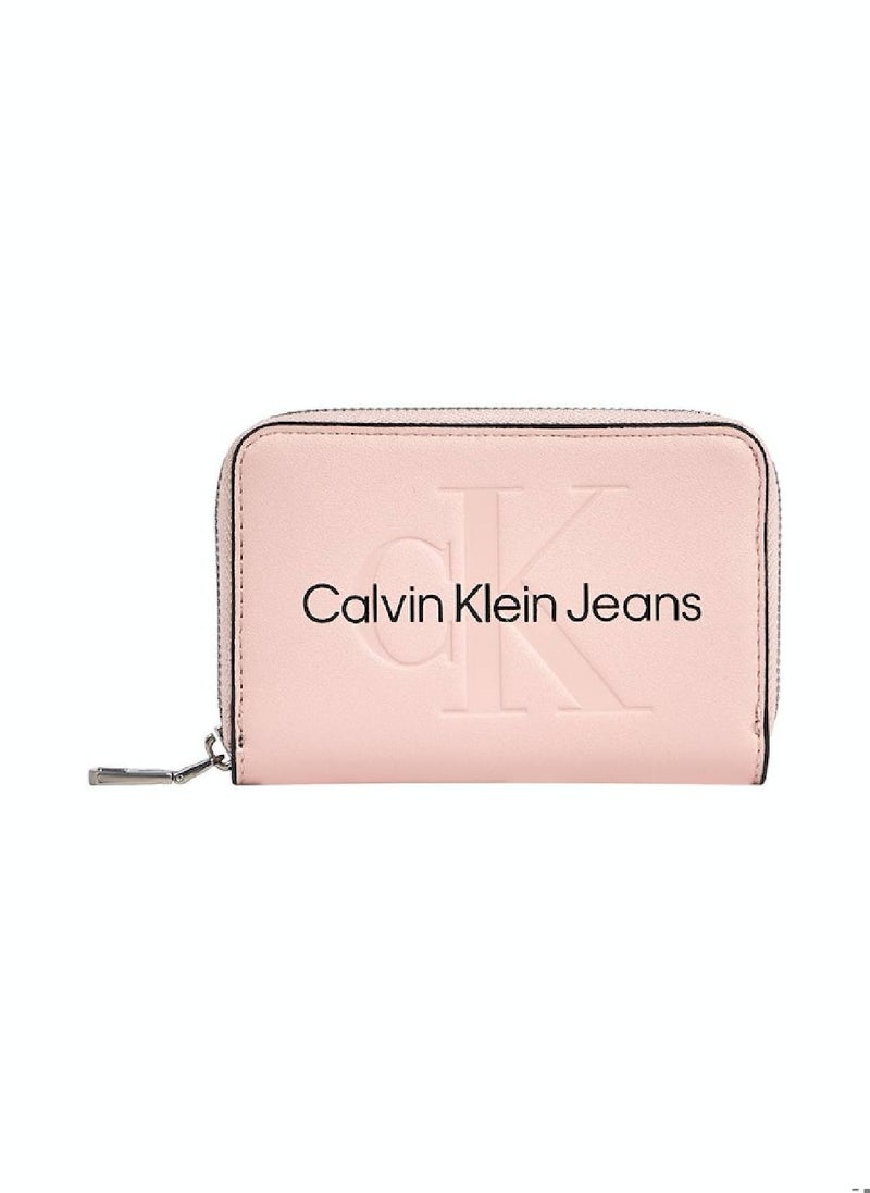 Women's RFID Logo Zip Around Wallet -  premium faux leather, Pink