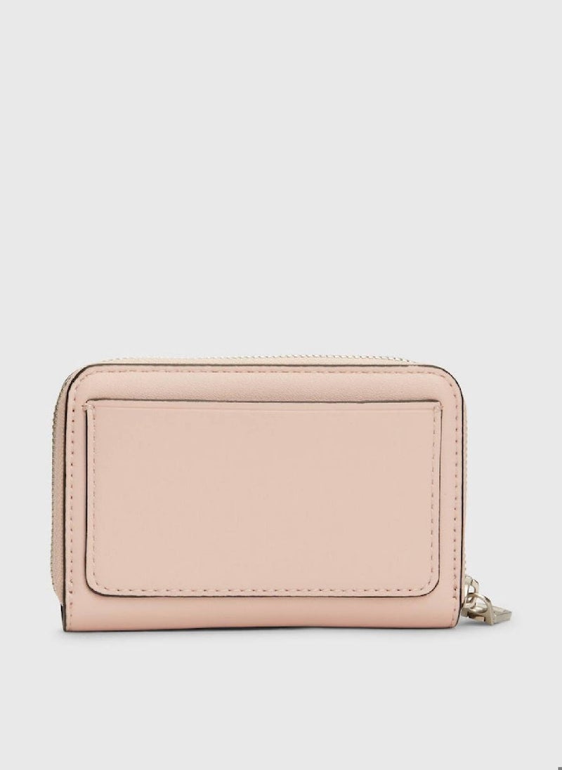 Women's RFID Logo Zip Around Wallet -  premium faux leather, Pink