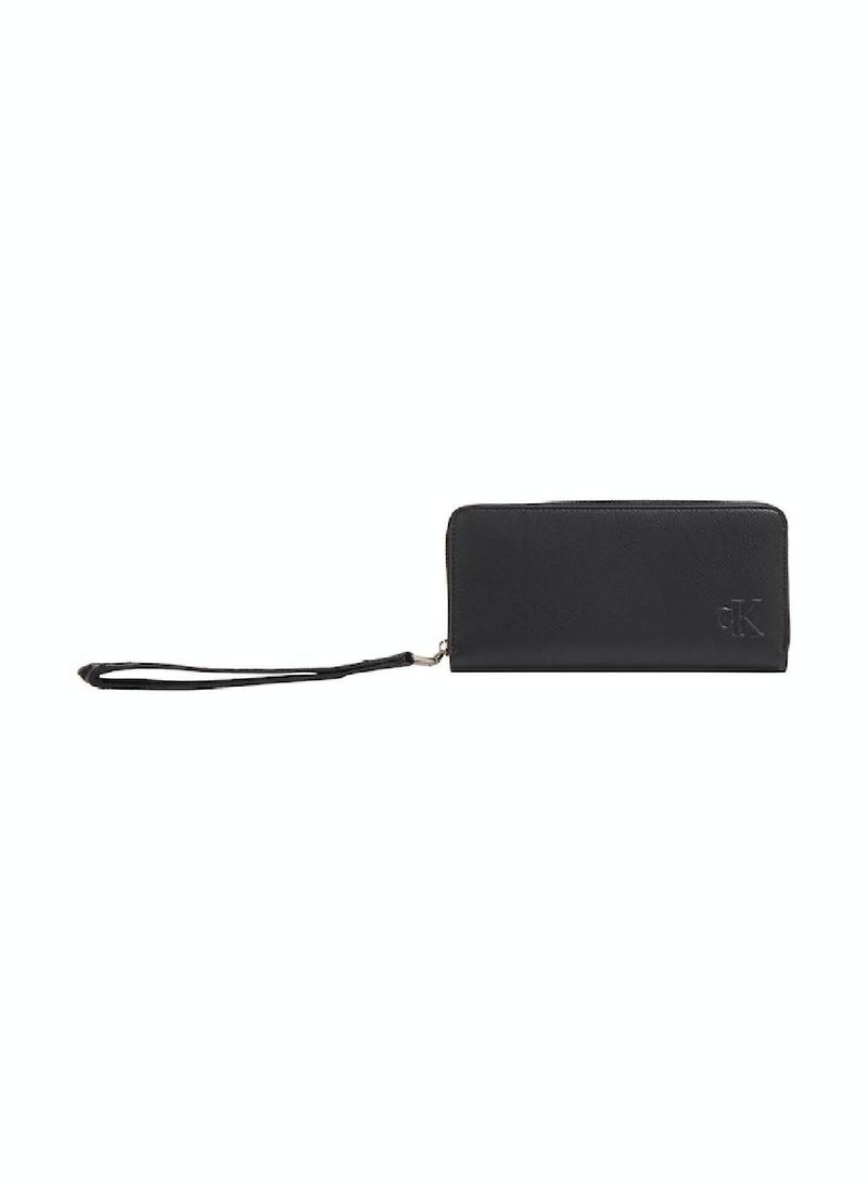 Women's RFID Wristlet Zip Around Wallet -  recycled faux leather, Black