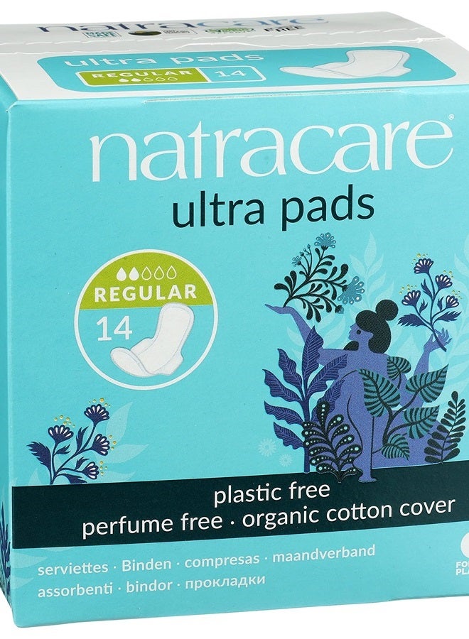 Natracare Slim Fitting Ultra Pads with Wings, Regular, Made with Certified Organic Cotton, Ecologically Certified Cellulose Pulp and Plant Starch (12 Pack, 168 Pads Total)
