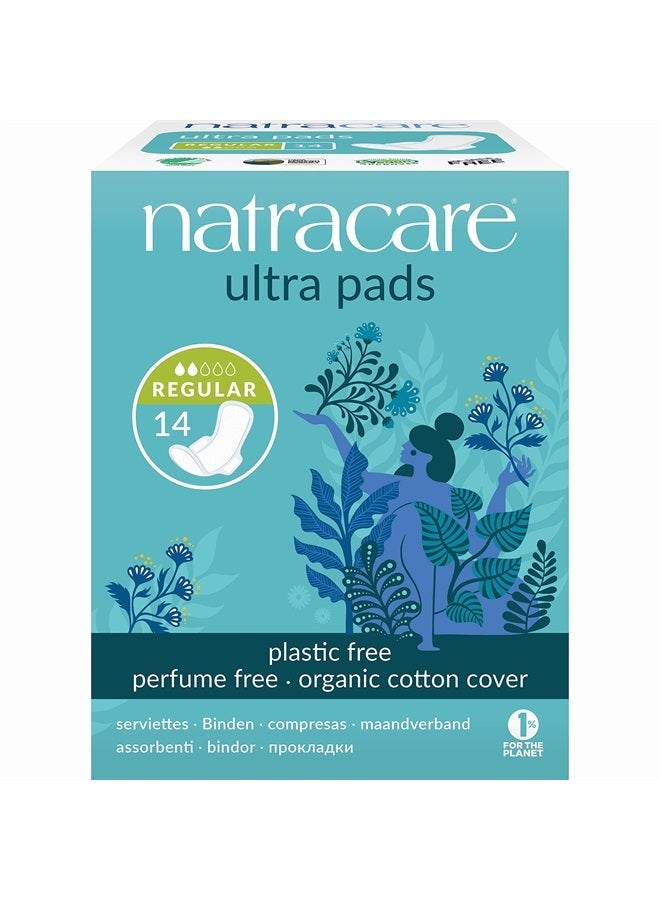 Natracare Slim Fitting Ultra Pads with Wings, Regular, Made with Certified Organic Cotton, Ecologically Certified Cellulose Pulp and Plant Starch (12 Pack, 168 Pads Total)