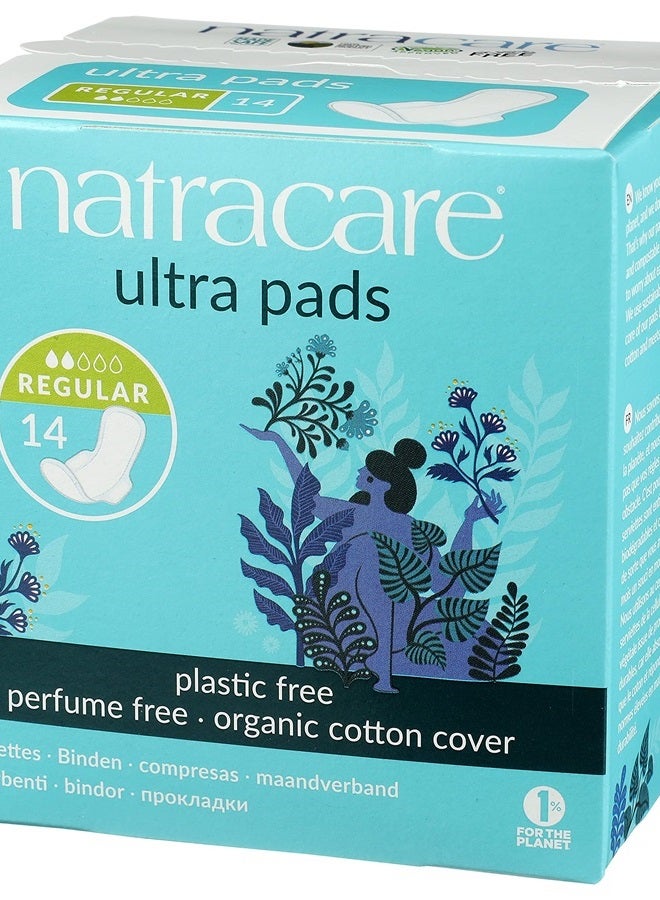 Natracare Slim Fitting Ultra Pads with Wings, Regular, Made with Certified Organic Cotton, Ecologically Certified Cellulose Pulp and Plant Starch (12 Pack, 168 Pads Total)