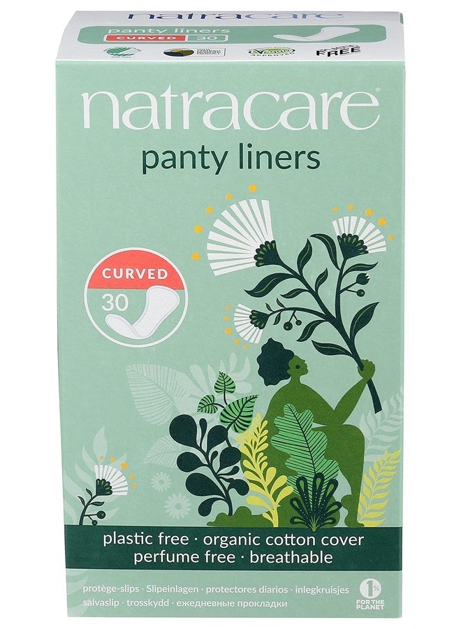 Natracare Natural Organic Cotton Curved Panty Liners for Sensitive Skin, Shaped for Extraordinary Everyday Comfort, 30 Liners Per Box (Pack of 16 Boxes, 480 Liners Total)