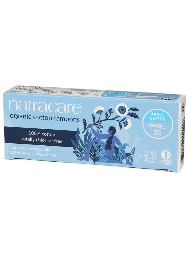 Natracare Non-Applicator 100% Organic Cotton Tampons, Super, Totally Chlorine Free, Biodegradable and Compostable (12 Pack, 240 Tampons Total)