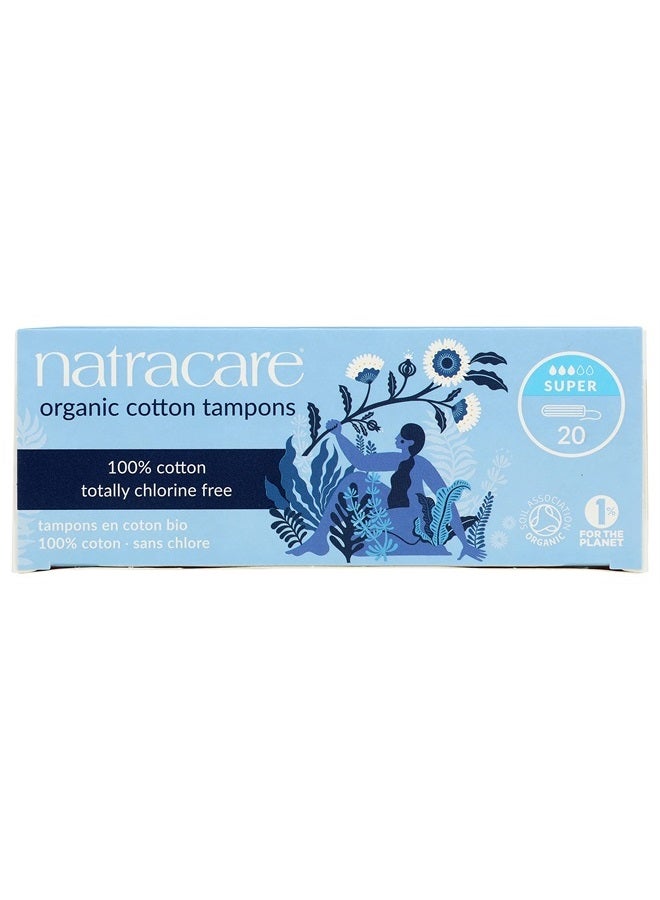 Natracare Non-Applicator 100% Organic Cotton Tampons, Super, Totally Chlorine Free, Biodegradable and Compostable (12 Pack, 240 Tampons Total)