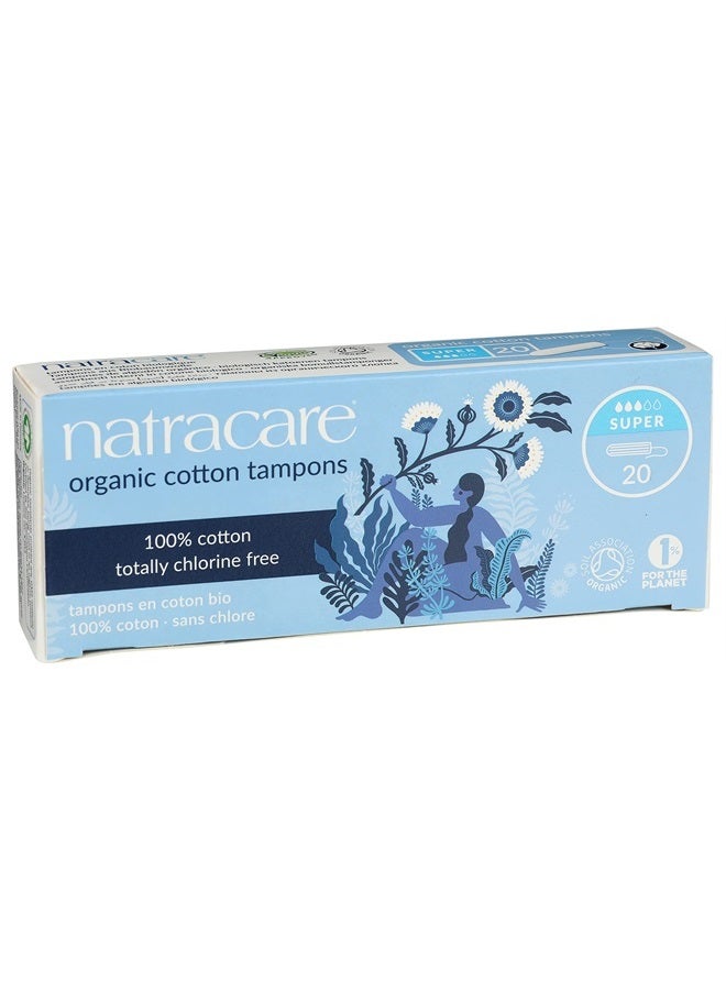 Natracare Non-Applicator 100% Organic Cotton Tampons, Super, Totally Chlorine Free, Biodegradable and Compostable (12 Pack, 240 Tampons Total)