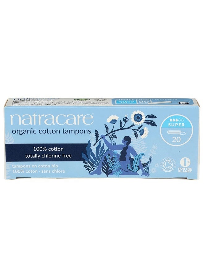 Natracare Non-Applicator 100% Organic Cotton Tampons, Super, Totally Chlorine Free, Biodegradable and Compostable (12 Pack, 240 Tampons Total)