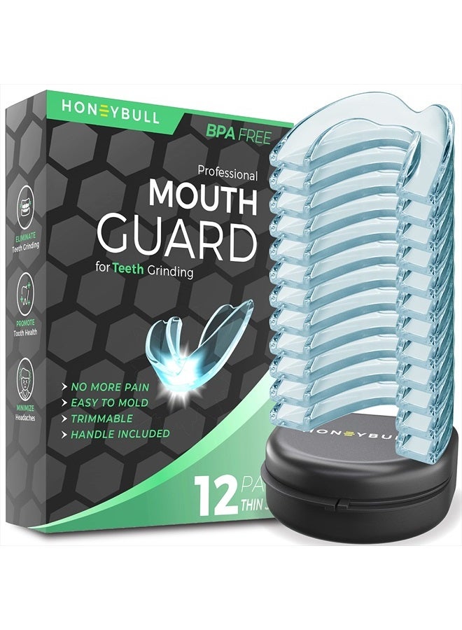 Mouth Guard for Grinding Teeth [12 Pack - Thin] 1 Size for Light Grinding | Comfortable Custom Mouth Guard for Clenching Teeth at Night, Bruxism, Whitening Tray & Guard