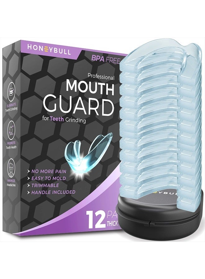 Mouth Guard for Grinding Teeth [12 Pack - Thick] 1 Size for Heavy Grinding | Comfortable Custom Mouth Guard for Clenching Teeth at Night, Bruxism, Whitening Tray & Guard…