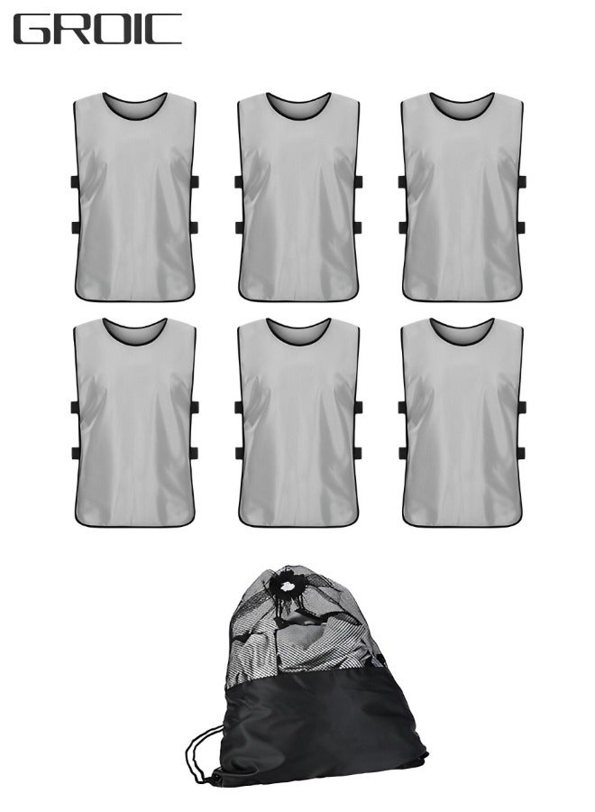 6 Pack Scrimmage Training Vest, Sports Pinnies, Basketball Soccer Training Vest, Practice Jerseys, Practice Vest for Adult Youth Kids with Carry Bag