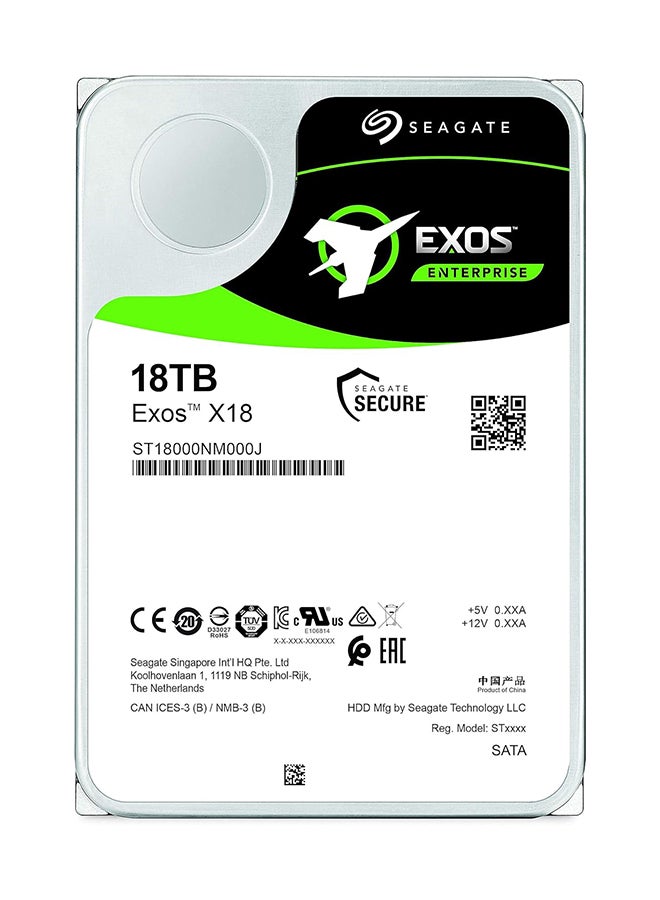 Exos X18 16TB Enterprise HDD - CMR 3.5 Inch Hyperscale SATA 6Gb/s, 7200 RPM, 512e and 4Kn FastFormat, Low Latency with Enhanced Caching (ST16000NM000J) 16 TB