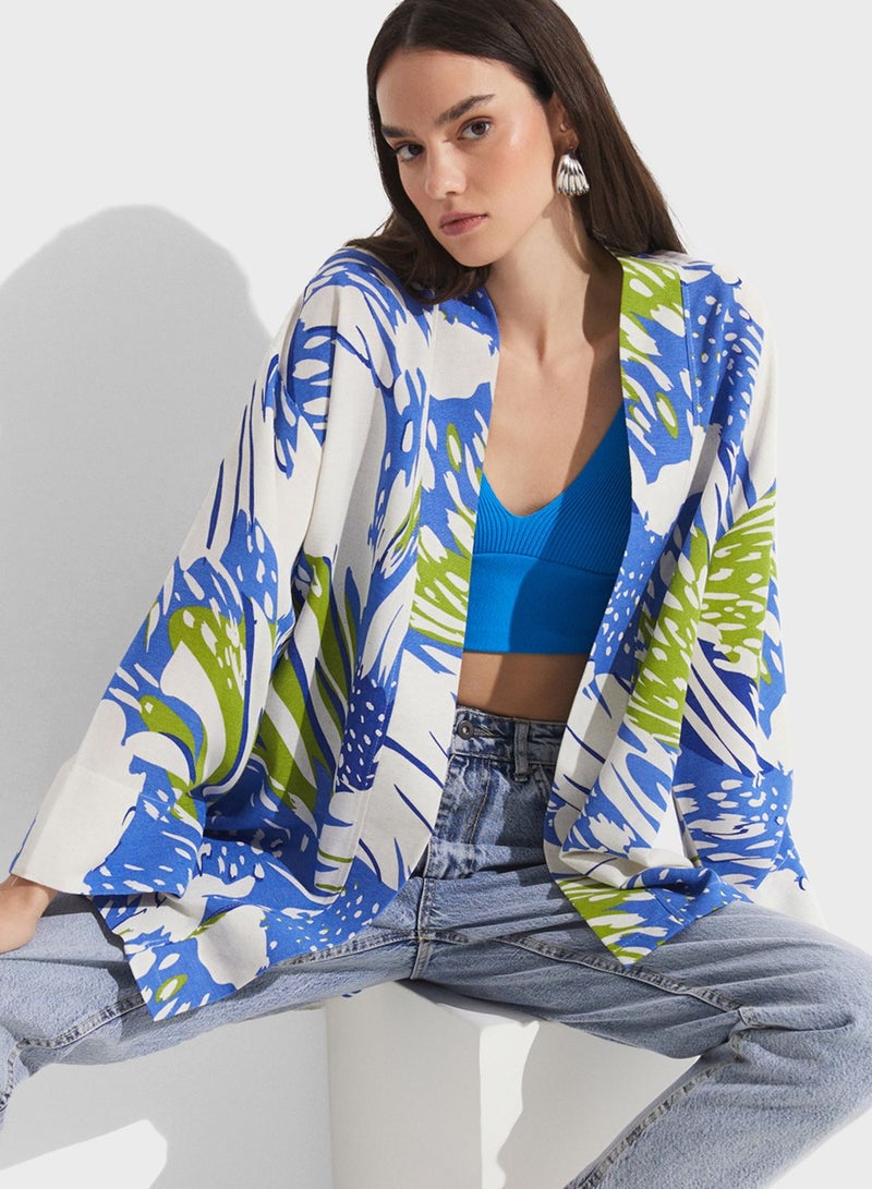 Printed Flared Sleeve Kimono