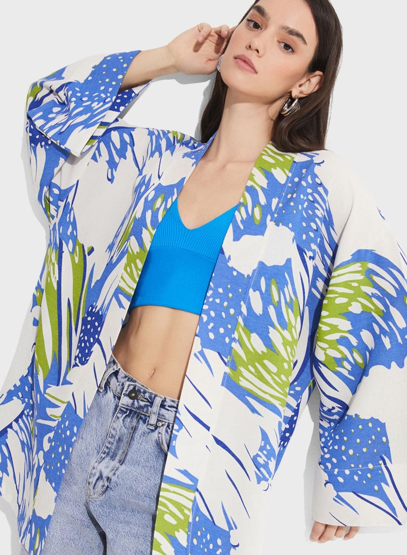 Printed Flared Sleeve Kimono