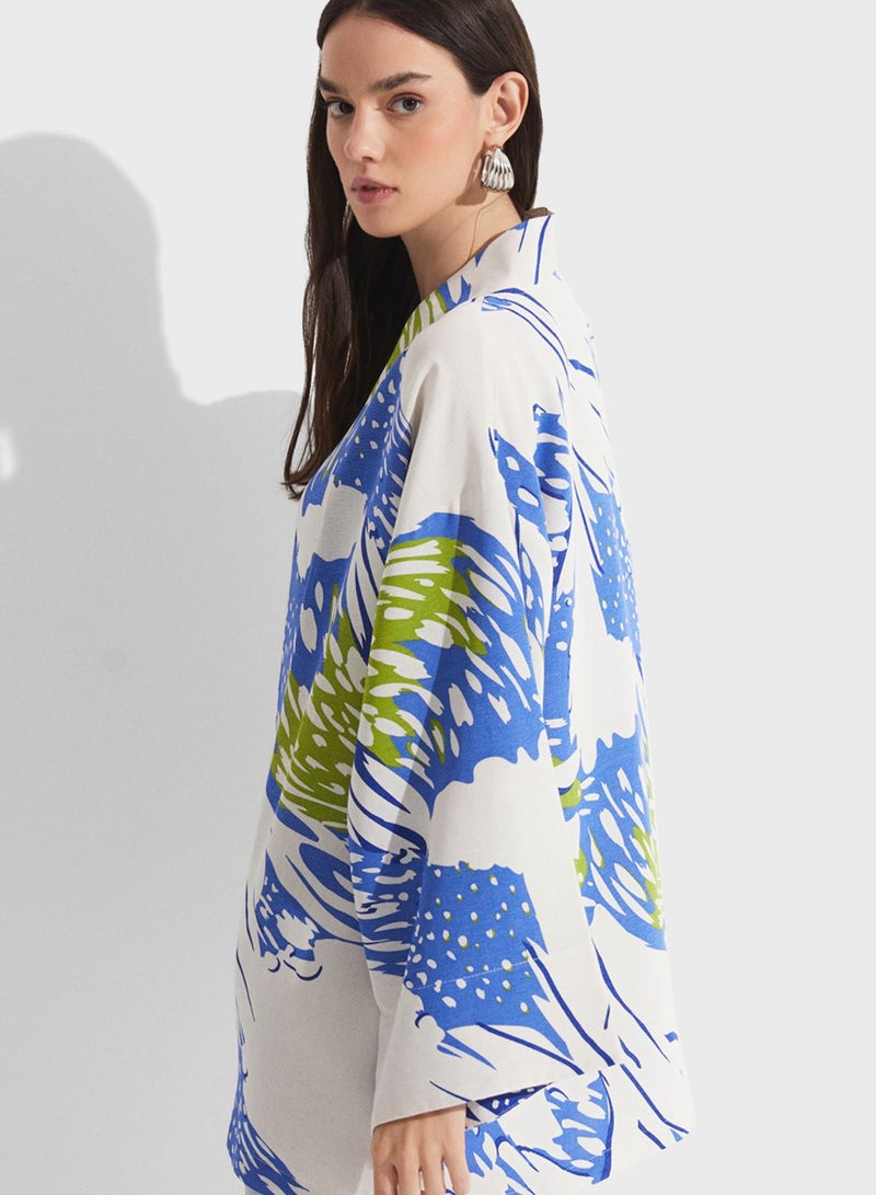 Printed Flared Sleeve Kimono