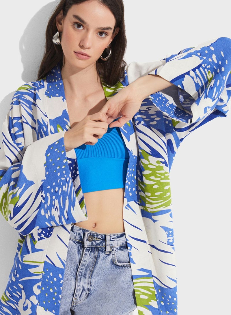 Printed Flared Sleeve Kimono