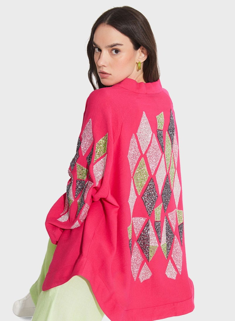 Printed Puff Sleeve Kimono