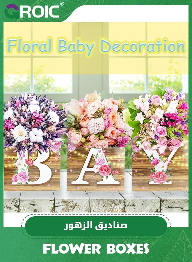 6 Pcs Rustic Floral Baby Shower Party Decorations Baby Flower Boxes Centerpiece Rustic Floral Table Display with Letters Gender Reveal Party Favor Block Holder, Party Supplies