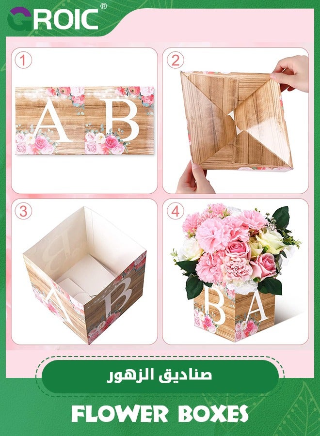 6 Pcs Rustic Floral Baby Shower Party Decorations Baby Flower Boxes Centerpiece Rustic Floral Table Display with Letters Gender Reveal Party Favor Block Holder, Party Supplies