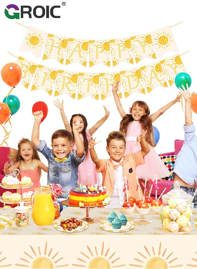 72 Pcs Birthday Party Supplies and Decorations Pack, One Year Old Sun Theme Party Decoration, Include Banners, Tablecloths, Knives, forks, Plates, Napkins, Cups, Etc for Birthday Party Decorations