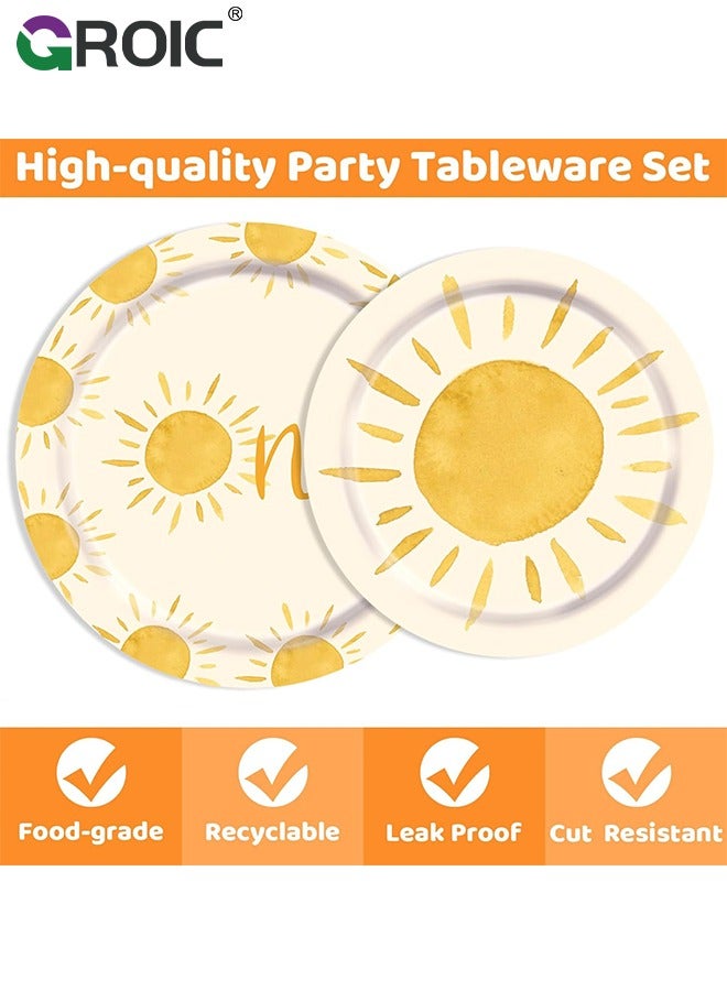 72 Pcs Birthday Party Supplies and Decorations Pack, One Year Old Sun Theme Party Decoration, Include Banners, Tablecloths, Knives, forks, Plates, Napkins, Cups, Etc for Birthday Party Decorations