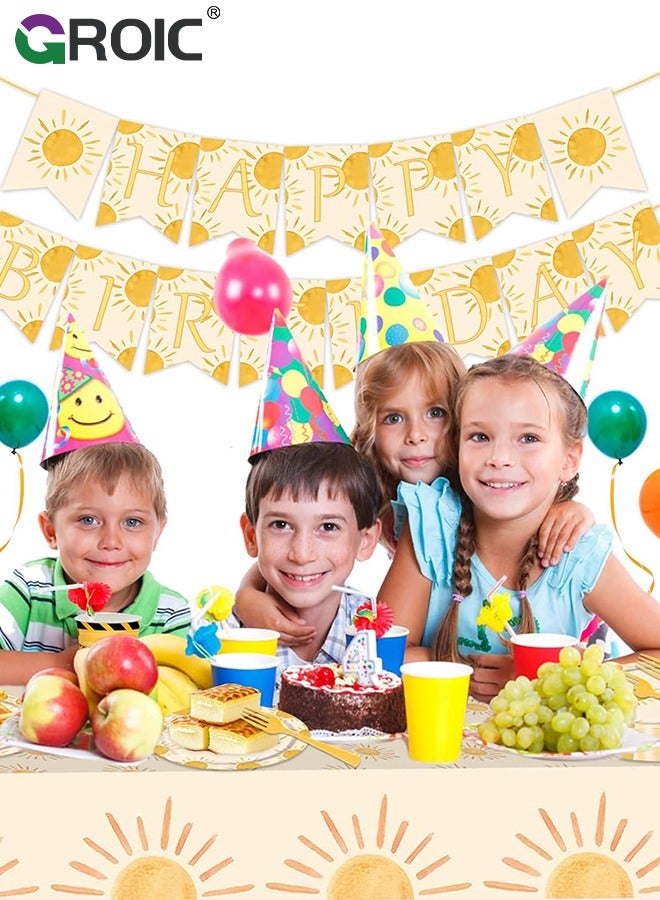 72 Pcs Birthday Party Supplies and Decorations Pack, One Year Old Sun Theme Party Decoration, Include Banners, Tablecloths, Knives, forks, Plates, Napkins, Cups, Etc for Birthday Party Decorations