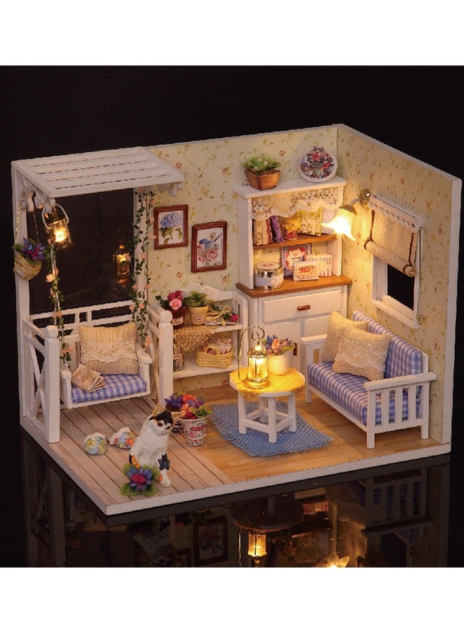 DIY Miniature Dollhouse Kit with Furniture, Creative Tiny Room kit Doll House LED Light Accessories Plus Dust Proof, Romantic Artwork Gift (Kitten Diary)