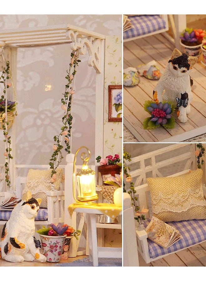 DIY Miniature Dollhouse Kit with Furniture, Creative Tiny Room kit Doll House LED Light Accessories Plus Dust Proof, Romantic Artwork Gift (Kitten Diary)