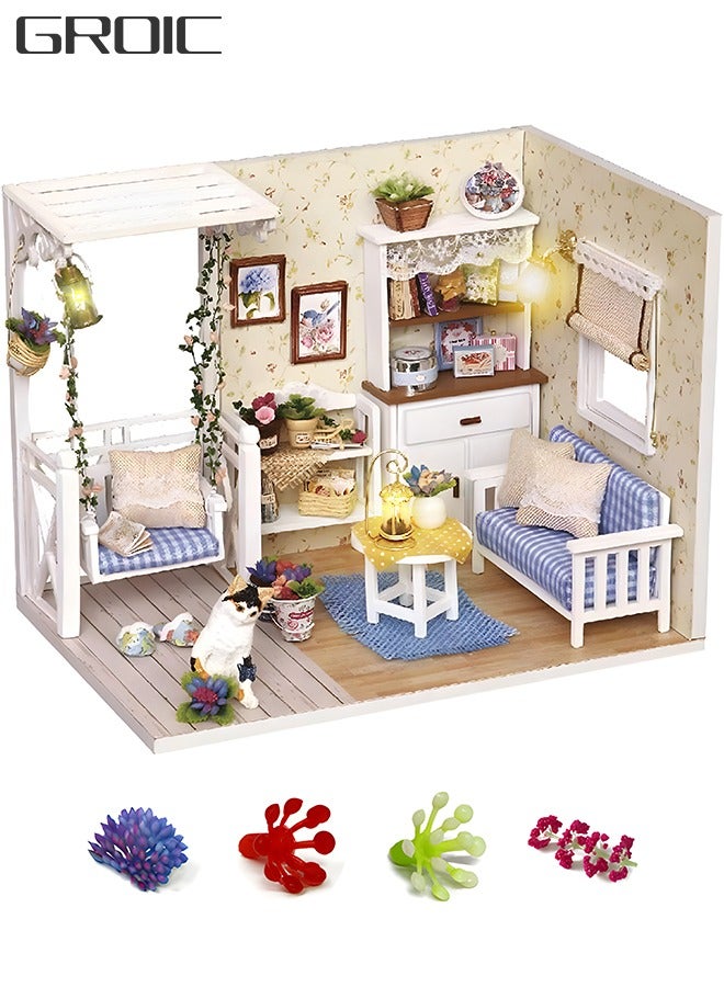 DIY Miniature Dollhouse Kit with Furniture, Creative Tiny Room kit Doll House LED Light Accessories Plus Dust Proof, Romantic Artwork Gift (Kitten Diary)