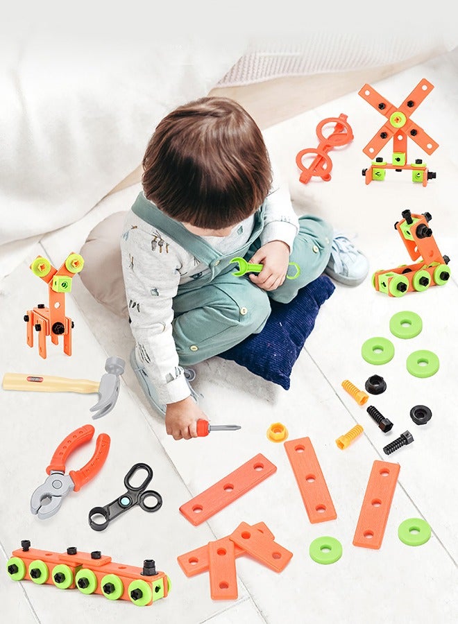 72 Pieces Kids Assembling Tools Set Box Construction Accessories Pretend Toys Building Blocks Educational Toys with Carry Case