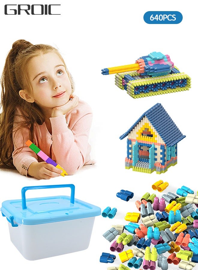 640 PCs Building Blocks Set Construction Toy with Box, Learning Playset STEM Toy Set Educational Kit, Colorful Child Brain Development Preschool Toys Montessori Toys for Kids