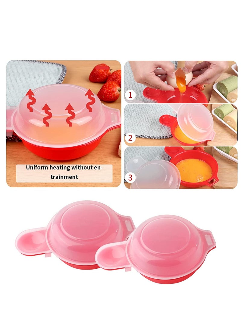 Microwave Egg Cooker, 1 Minute Fast Egg Hamburg Omelet Maker Kitchen Cooking Tool 2 sets (Red)