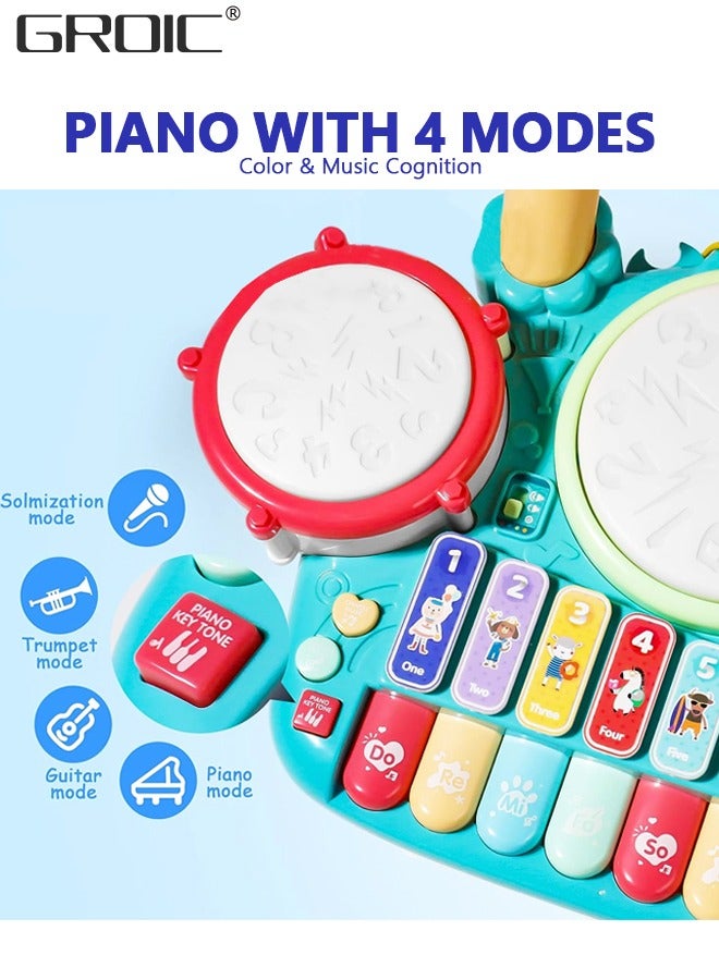 Kids Drum Toy with Music, Piano Keyboard, Beats Flash Light and Adjustable Microphone, Electronic Musical Instruments Toys, Musical Instruments Playset Drum Set