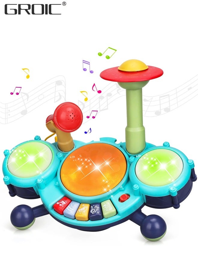 Kids Drum Toy with Music, Beats Flash Light and Adjustable Microphone, Electronic Musical Instruments Toys, Musical Instruments Playset Drum Set