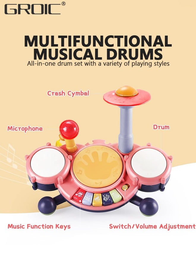 Kids Drum Toy with Music, Beats Flash Light and Adjustable Microphone, Electronic Musical Instruments Toys, Musical Instruments Playset Drum Set