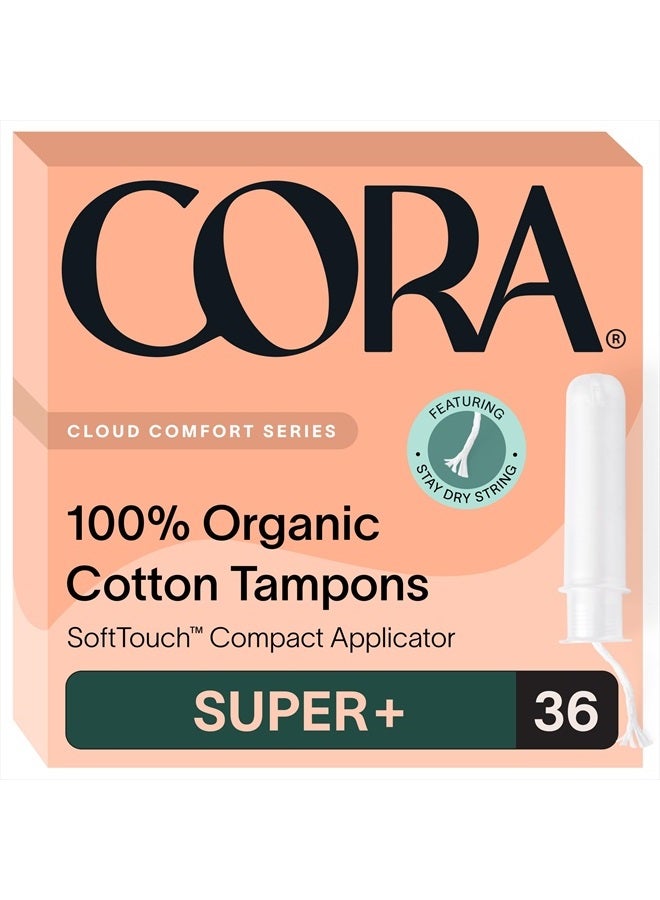 Organic Applicator Tampons | Super Plus Absorbency | 100% Organic Cotton, Unscented, BPA-Free Compact Applicator | Leak Protection | Packaging May Vary | 36 Total