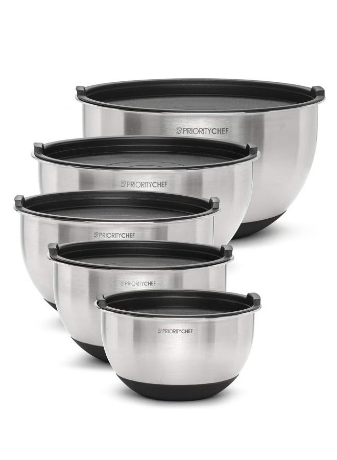 Premium Mixing Bowls With Lids Inner Measurement Marks and Thicker Stainless Steel 5 Pc Bowl Set