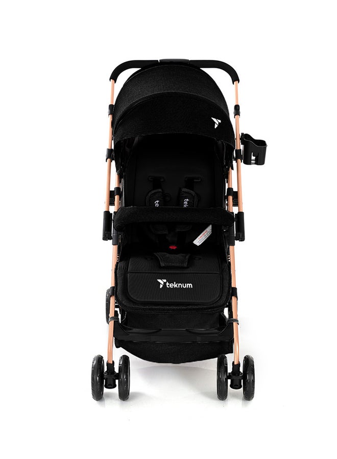 Reversible Trip Stroller With Wide Canopy And 5-Point Safety Harness - Black