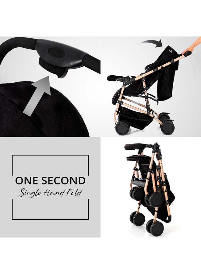 Reversible Trip Stroller With Wide Canopy And 5-Point Safety Harness - Black