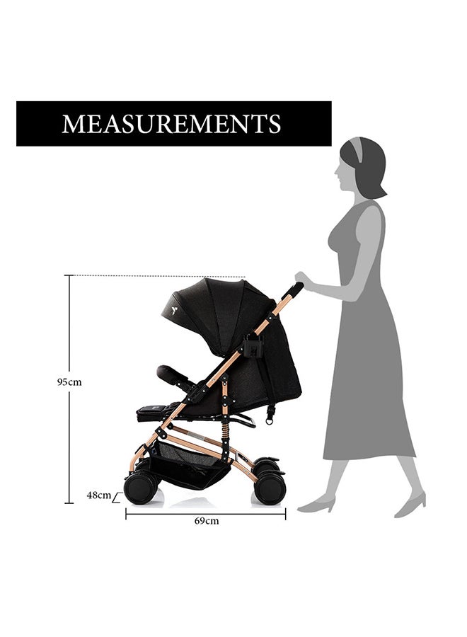 Reversible Trip Stroller With Wide Canopy And 5-Point Safety Harness - Black