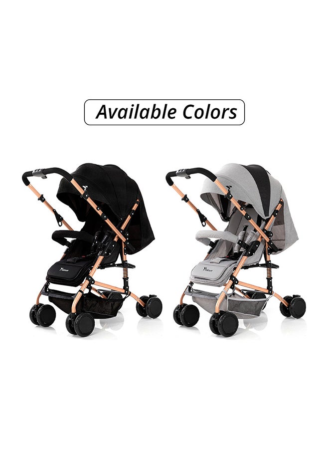 Reversible Trip Stroller With Wide Canopy And 5-Point Safety Harness - Black