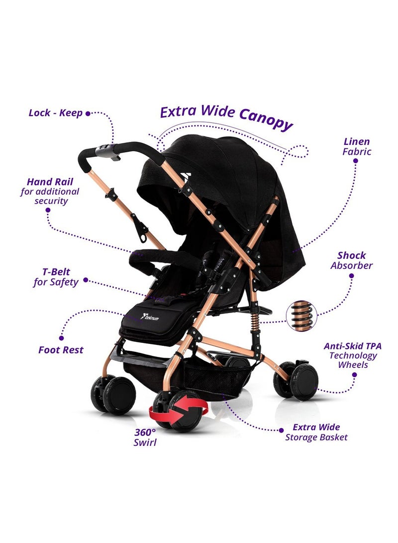 Reversible Trip Stroller With Ace Diaper Bag - Black