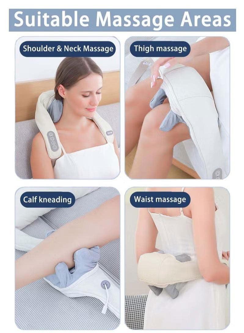 Neck and Shoulder Thermal Massager Acupressure Neck and Back Thermal Massager Electric Shoulder Deep Tissue 5D Kneading Pillow Simulation Manual Massage Pain Relief Massager