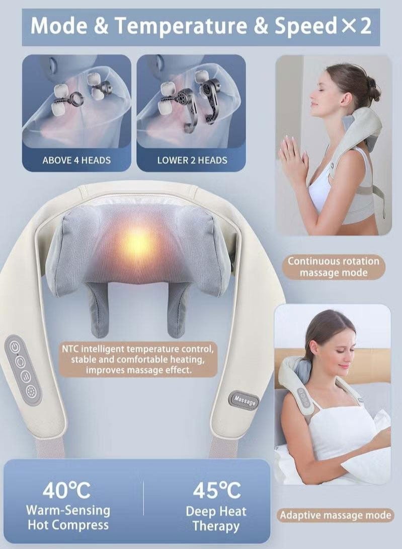 Neck and Shoulder Thermal Massager Acupressure Neck and Back Thermal Massager Electric Shoulder Deep Tissue 5D Kneading Pillow Simulation Manual Massage Pain Relief Massager