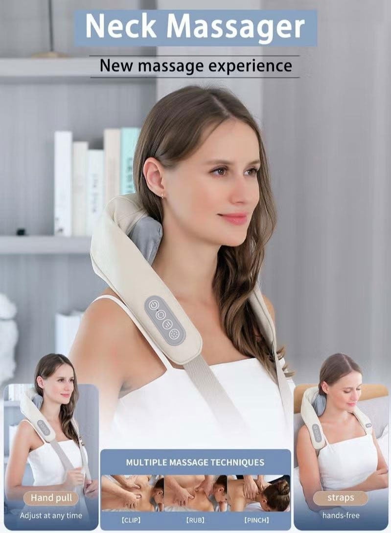 Neck and Shoulder Thermal Massager Acupressure Neck and Back Thermal Massager Electric Shoulder Deep Tissue 5D Kneading Pillow Simulation Manual Massage Pain Relief Massager