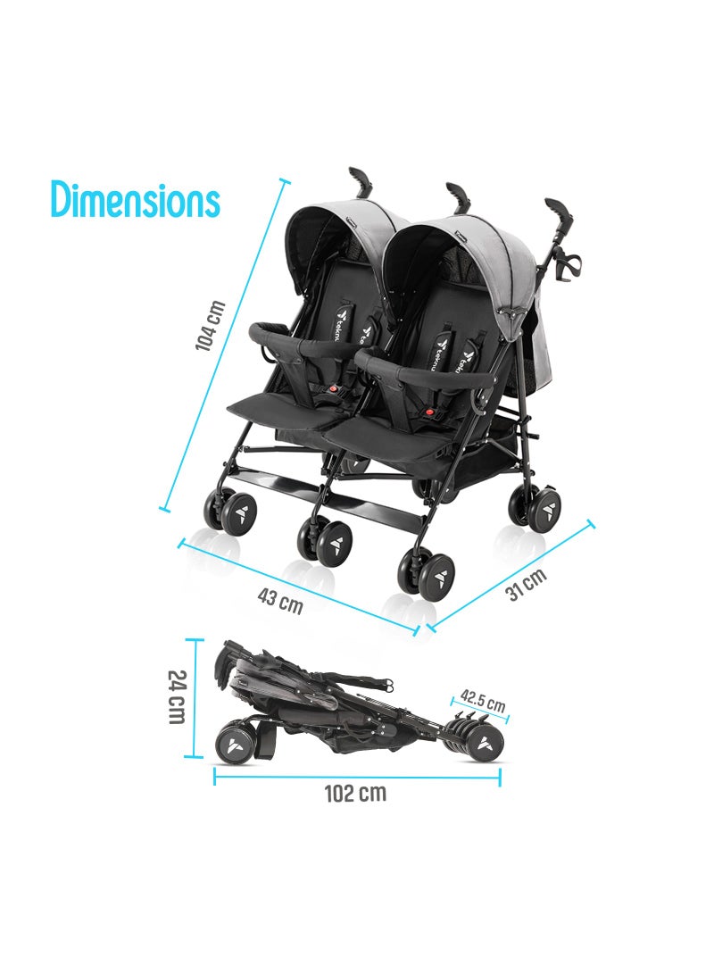 Baby Twin Stroller Fellow With Lightweight And Foldable - Grey