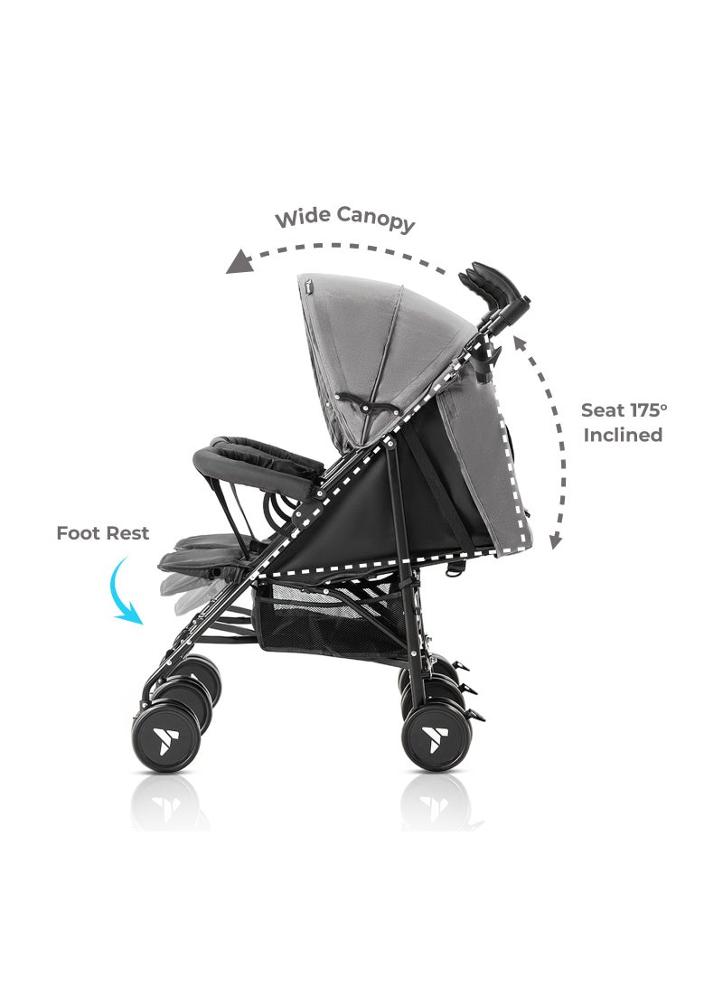 Baby Twin Stroller Fellow With Lightweight And Foldable - Grey