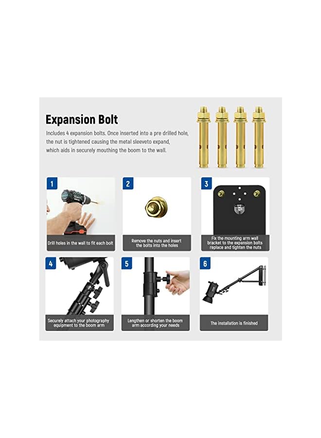 Wall Mounting Triangle Boom Arm for Photography Strobe Light, Monolight, Softbox, Umbrella, Reflector and Ring Light, Support 180 Degree Rotation, Max Length 4 Feet/125cm (Black)