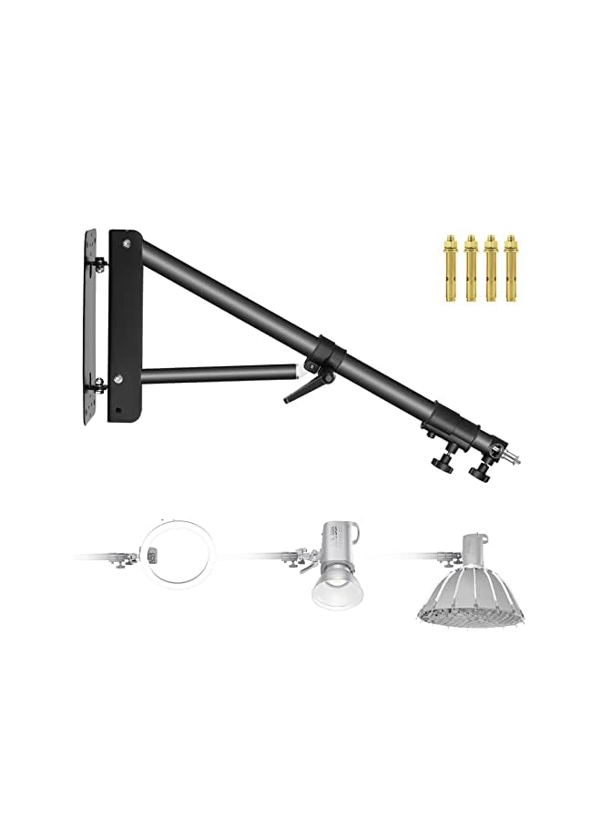 Wall Mounting Triangle Boom Arm for Photography Strobe Light, Monolight, Softbox, Umbrella, Reflector and Ring Light, Support 180 Degree Rotation, Max Length 4 Feet/125cm (Black)