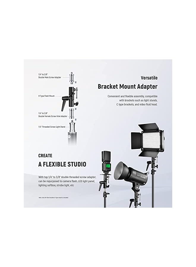 Camera Flash Bracket H-Type Mount with Umbrella Softbox Holder， 180° Swivel Adjustable Metal Light Stand Adapter with 1/4